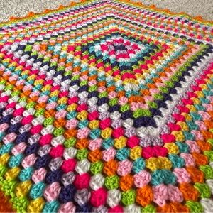 Colorful Granny Stitch Crochet Afghan 33” x 33”  Home Decor, wheelchair lapghan